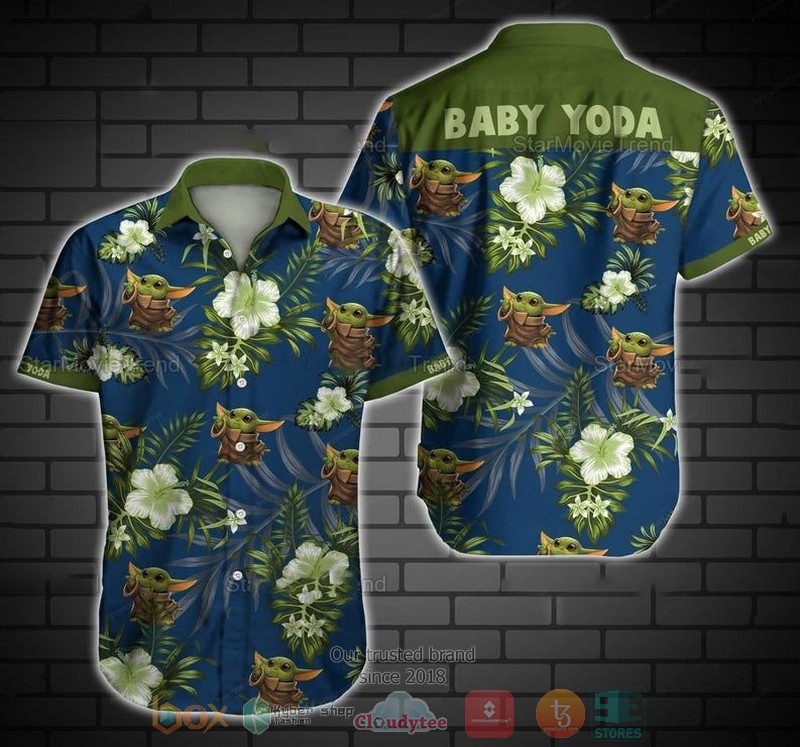 Cute Baby Yoda Hibicus Star Wars Movie Hawaiian Shirt