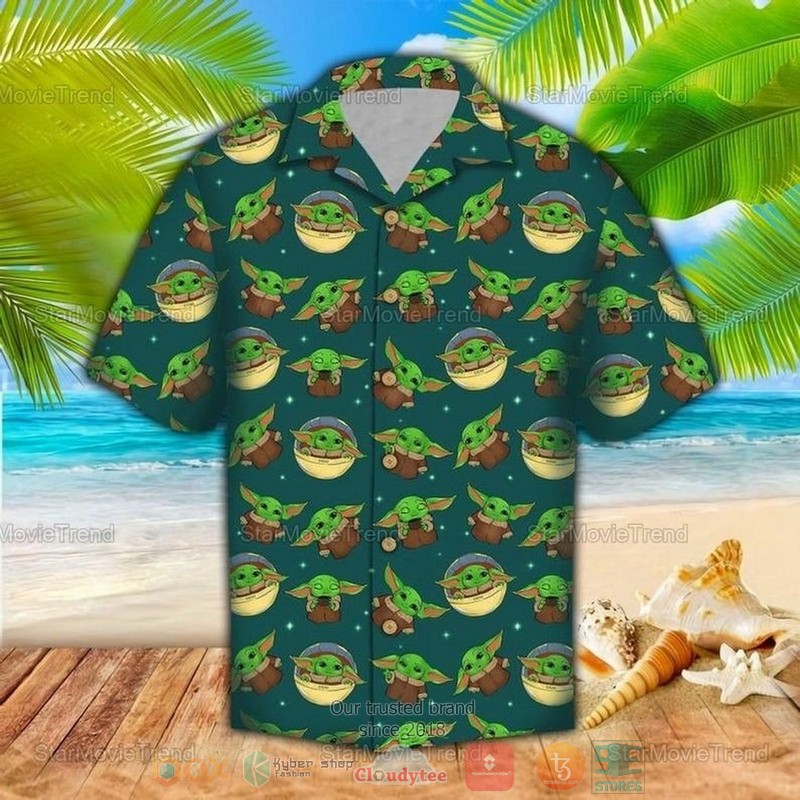 Cute Baby Yoda Star Wars Movie Green Hawaiian Shirt