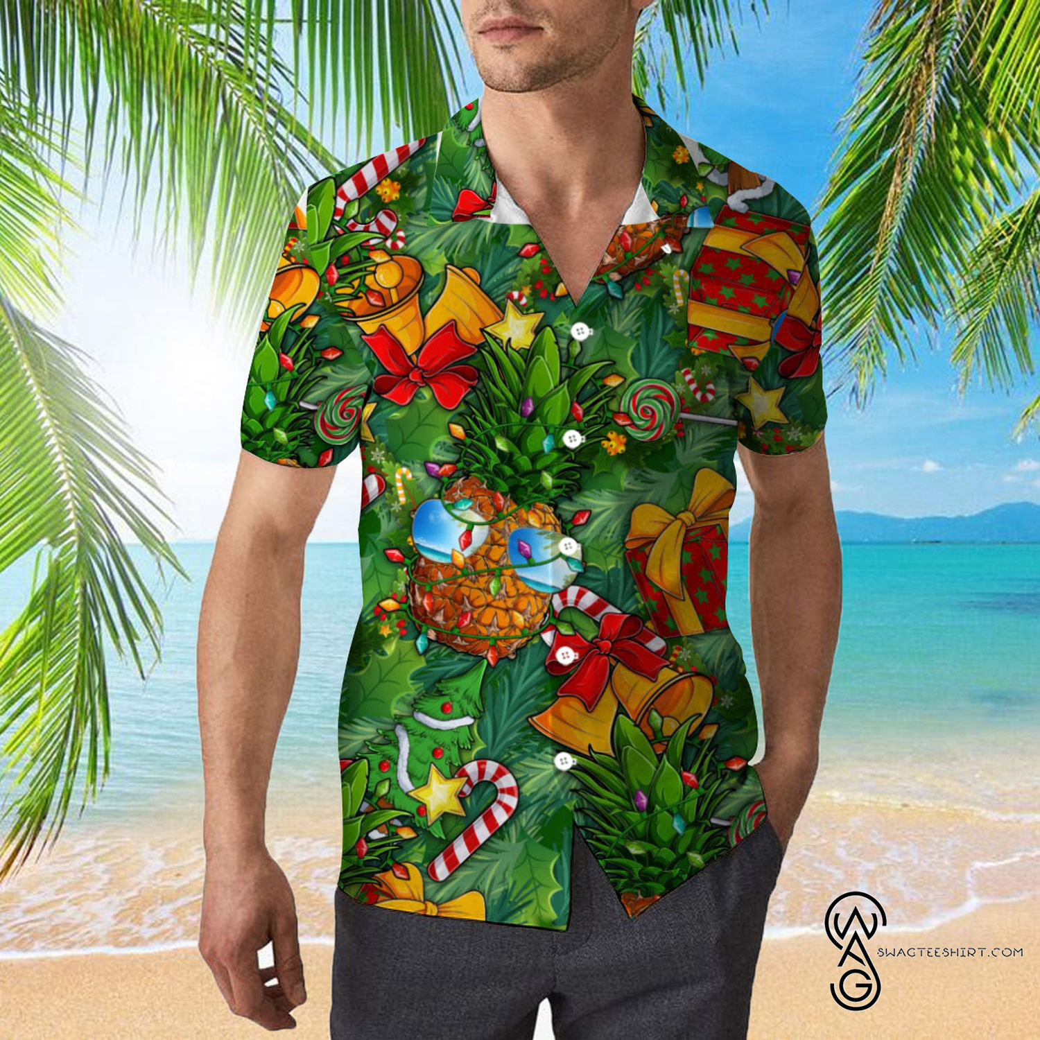 Cute Pineapple With Christmas Lights Christmas Pattern Hawaiian Aloha Shirt