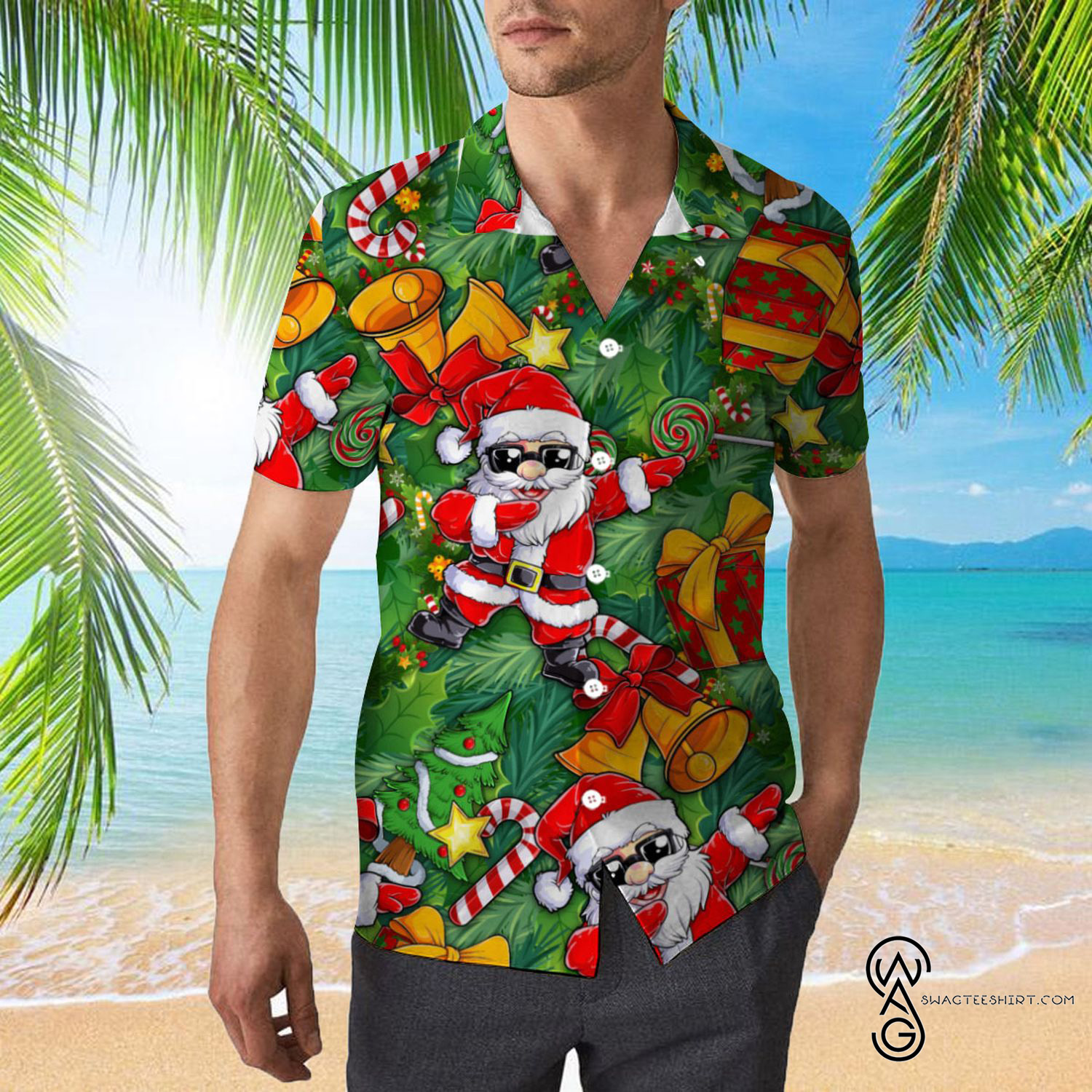 Cute Santa Claus Dancing Christmas Pattern Hawaiian Aloha Shirt