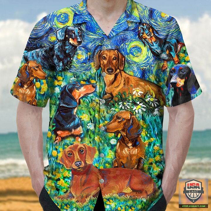 Dachshund Art Starry Night Hawaiian Shirt