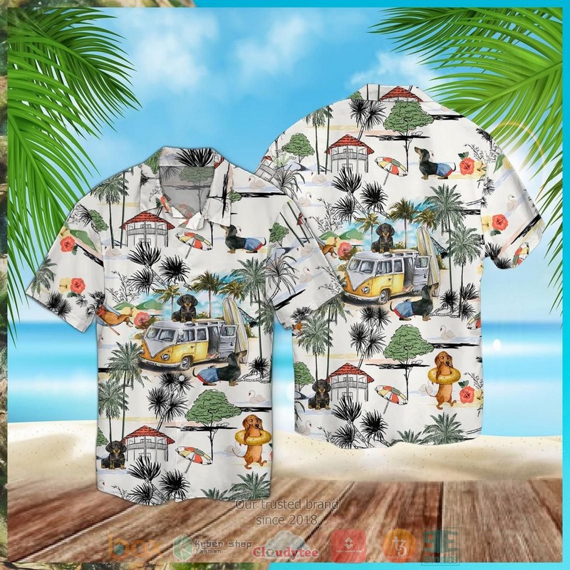 Dachshund Beach Retro Hawaiian Shirt