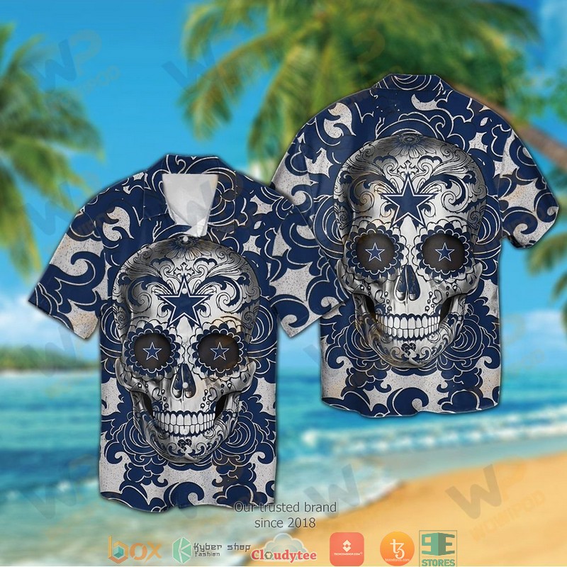 Dallas Cowboys Sugar Skull Navy Hawaiian Shirt