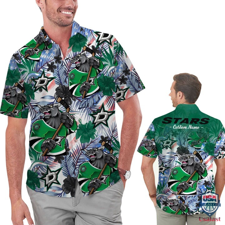 Dallas Stars Tropical Floral Custom Name Hawaiian Shirt