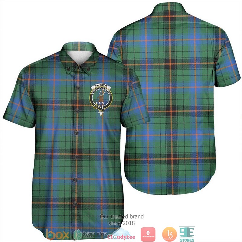 Davidson Ancient Tartan Crest Short Sleeve Hawaiian Shirt