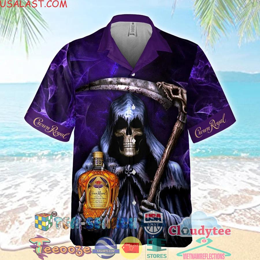 Death Holding Crown Royal Aloha Summer Beach Hawaiian Shirt