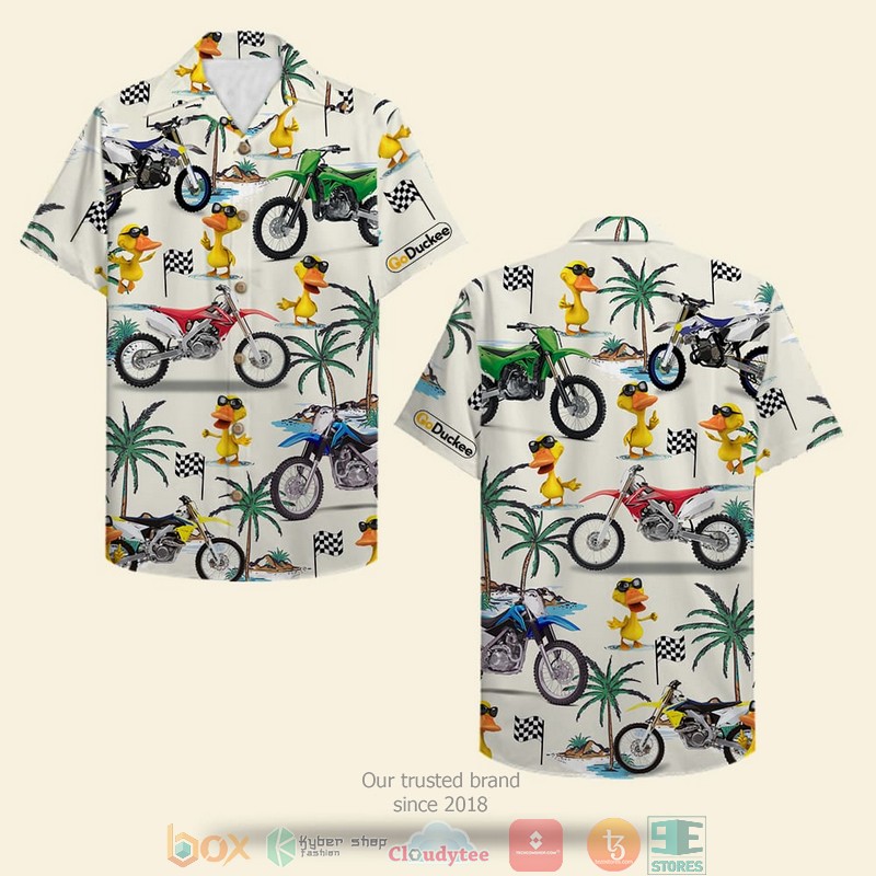 Dirt Bike And Duck Pattern Hawaiian Shirt