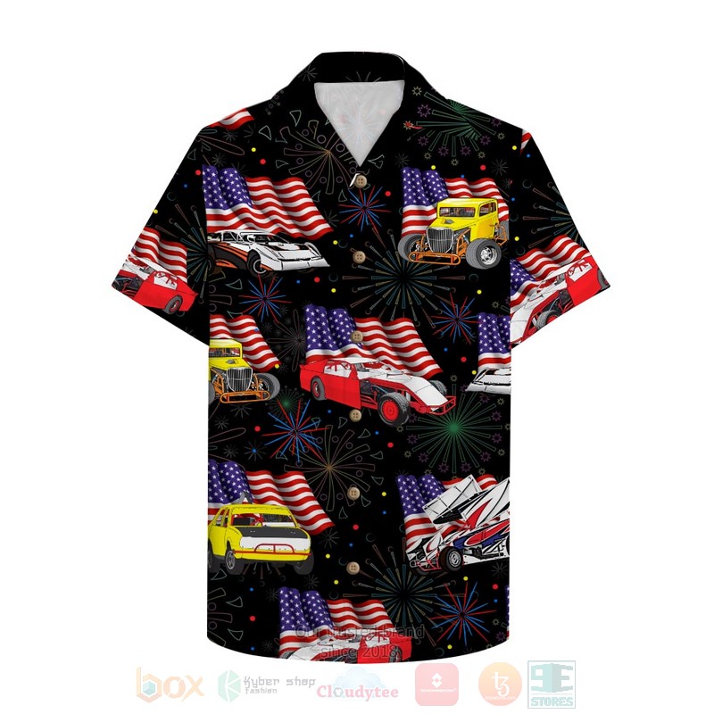 Dirt Track Racing Car And Flag Hawaiian Shirt