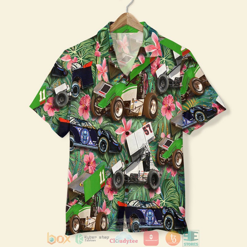 Dirt Track Racing Tropical Flower Pattern Hawaiian Shirt