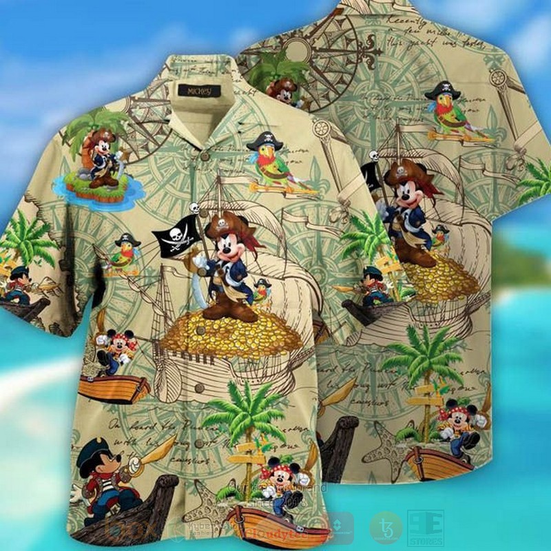 Disney Mickey Mouse Green Short Sleeve Hawaiian Shirt