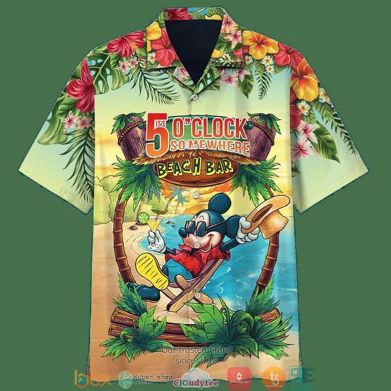 Disney Mickey Mouse In The Beach Its 5 Oclock Somewhere Short Sleeve Hawaiian Shirt