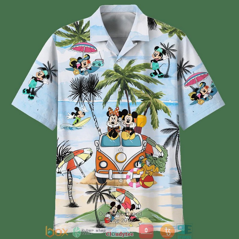 Disney Summer Mickey Mouse And Minnie Mouse Short Sleeve Hawaiian Shirt