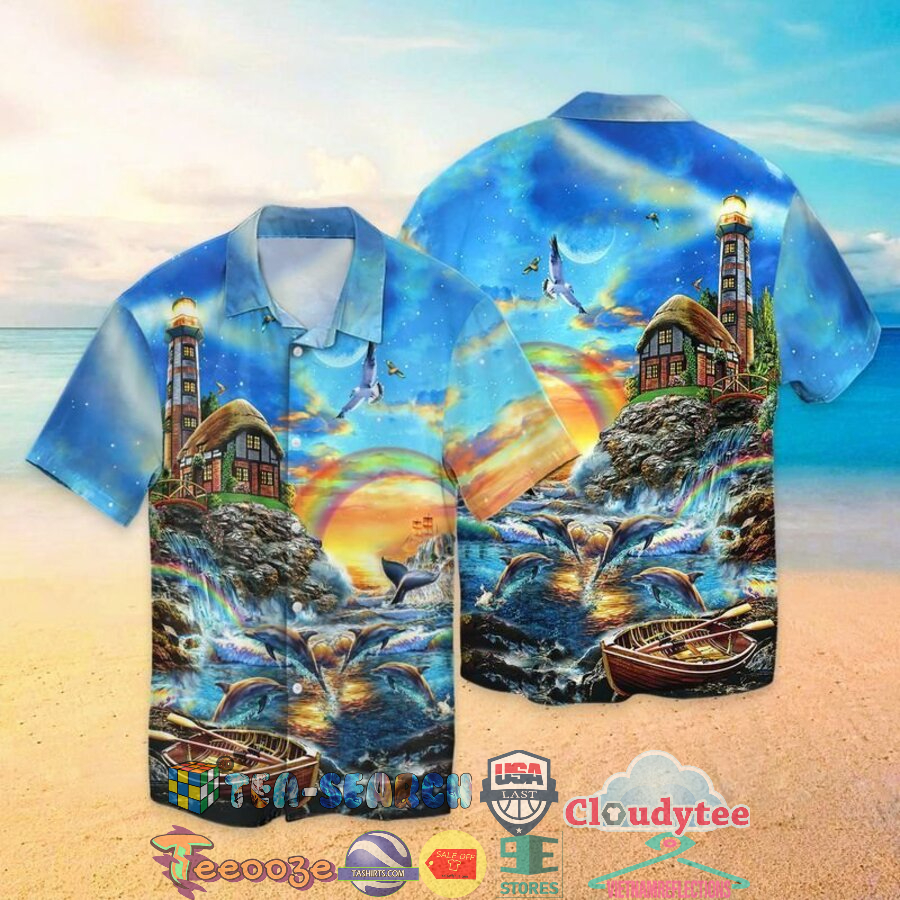 Dolphin Lighthouse Rainbow Hawaiian Shirt