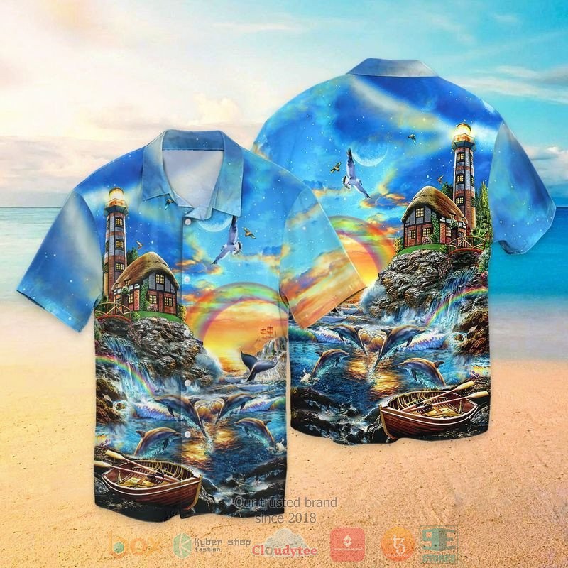 Dolphin Rainbow Graphic Hawaiian Shirt