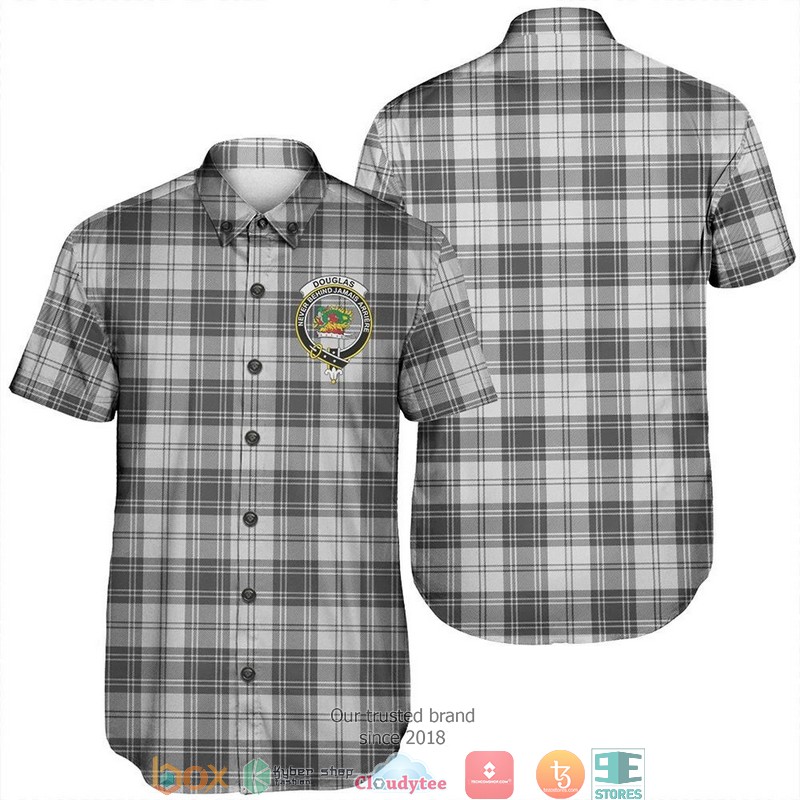 Douglas Grey Modern Tartan Crest Short Sleeve Hawaiian Shirt