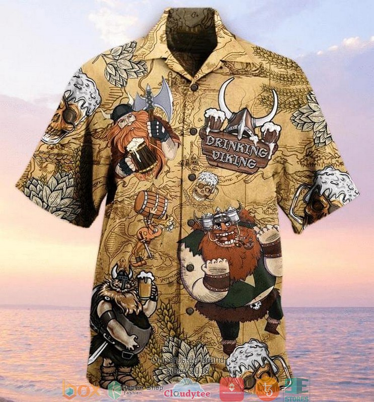 Drinking Viking Print Short Sleeve Hawaiian Shirt