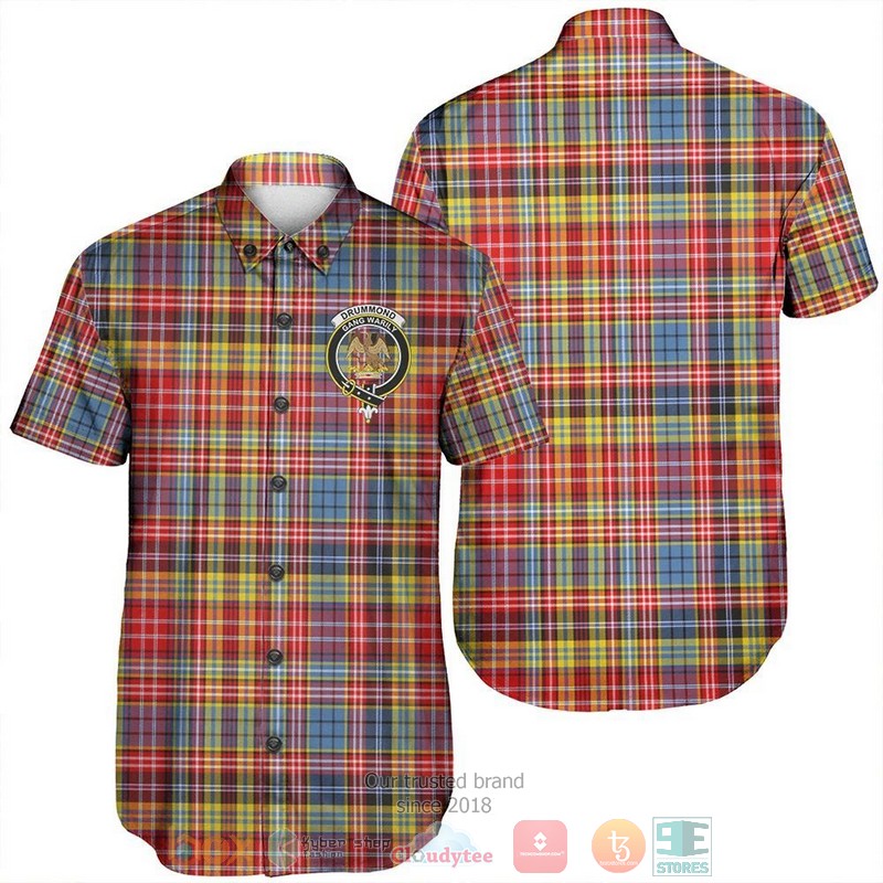 Drummond Of Strathallan Tartan Crest Hawaiian Shirt