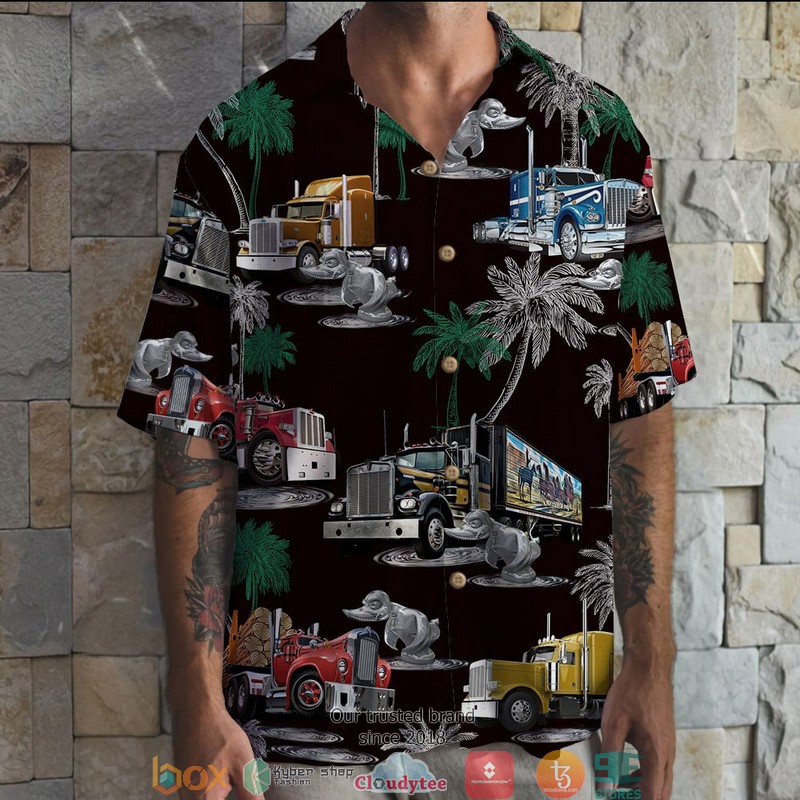 Duck Truck Pattern Coconut Black Hawaiian Shirt