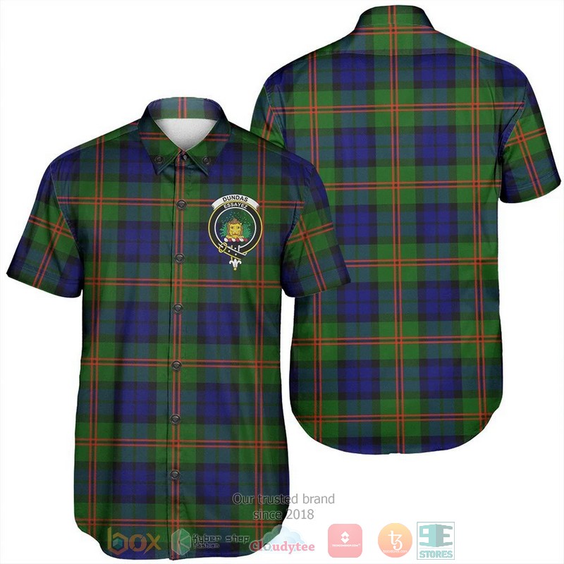 Dundas Modern Tartan Crest Blue Green Checked Pattern Hawaiian Shirt