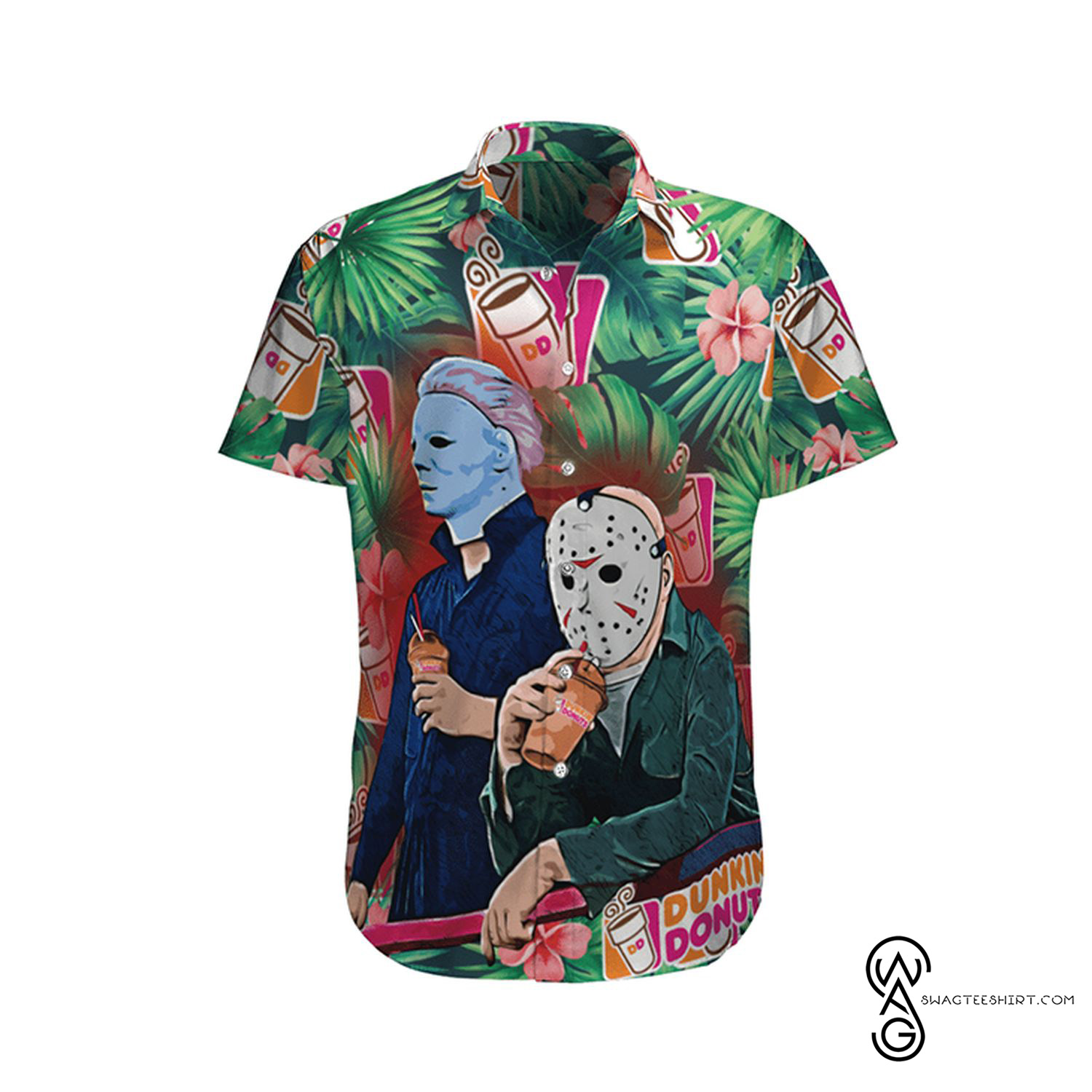 Dunkins Jason Voorhees Michael Myers Halloween Casual Beach Full Printing Hawaiian Shirt