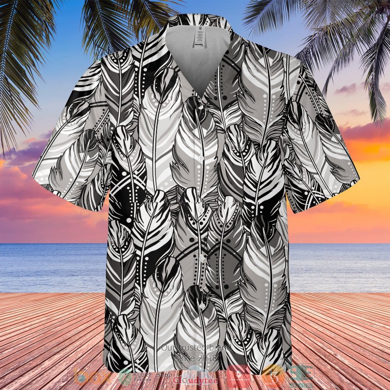 Feather Pattern Black And White Hawaiian Shirt