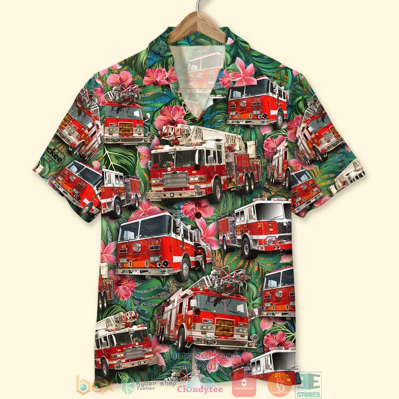 Fire Truck Him Fire Tropical Pattern Hawaiian Shirt