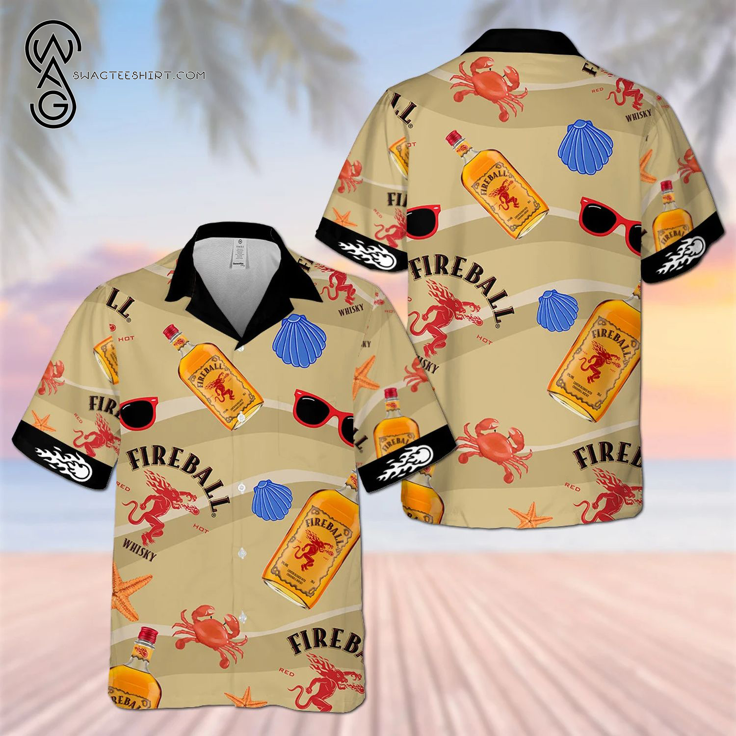 Fireball Cinnamon Whisky Drinks All Over Print Hawaiian Shirt