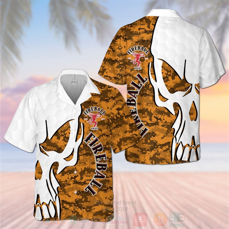 Fireball Cinnamon Whisky Skull Hawaiian Shirt