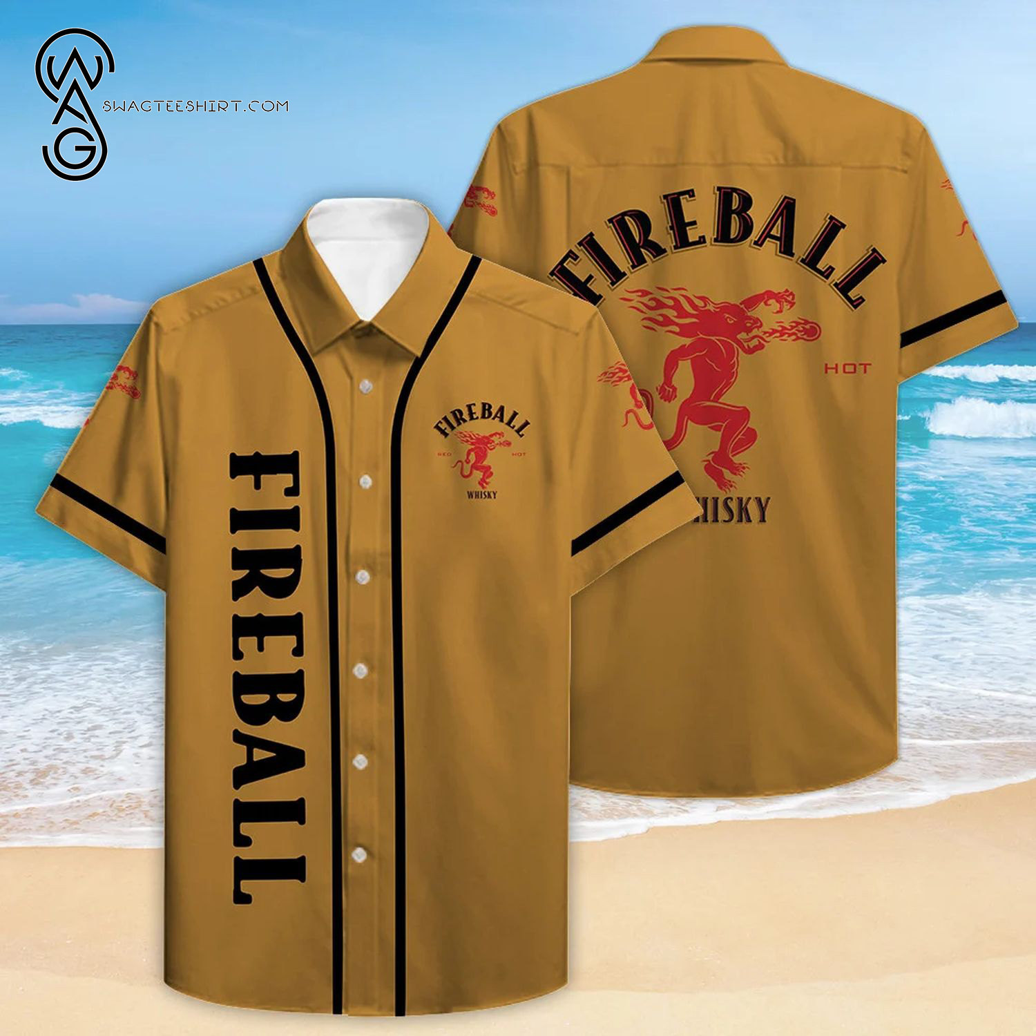 Fireball Cinnamon Whisky Vintage All Over Print Hawaiian Shirt