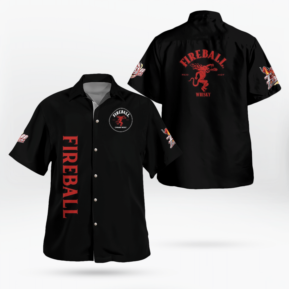 Fireball Red Hot Whiskey Black Hawaiian Shirt