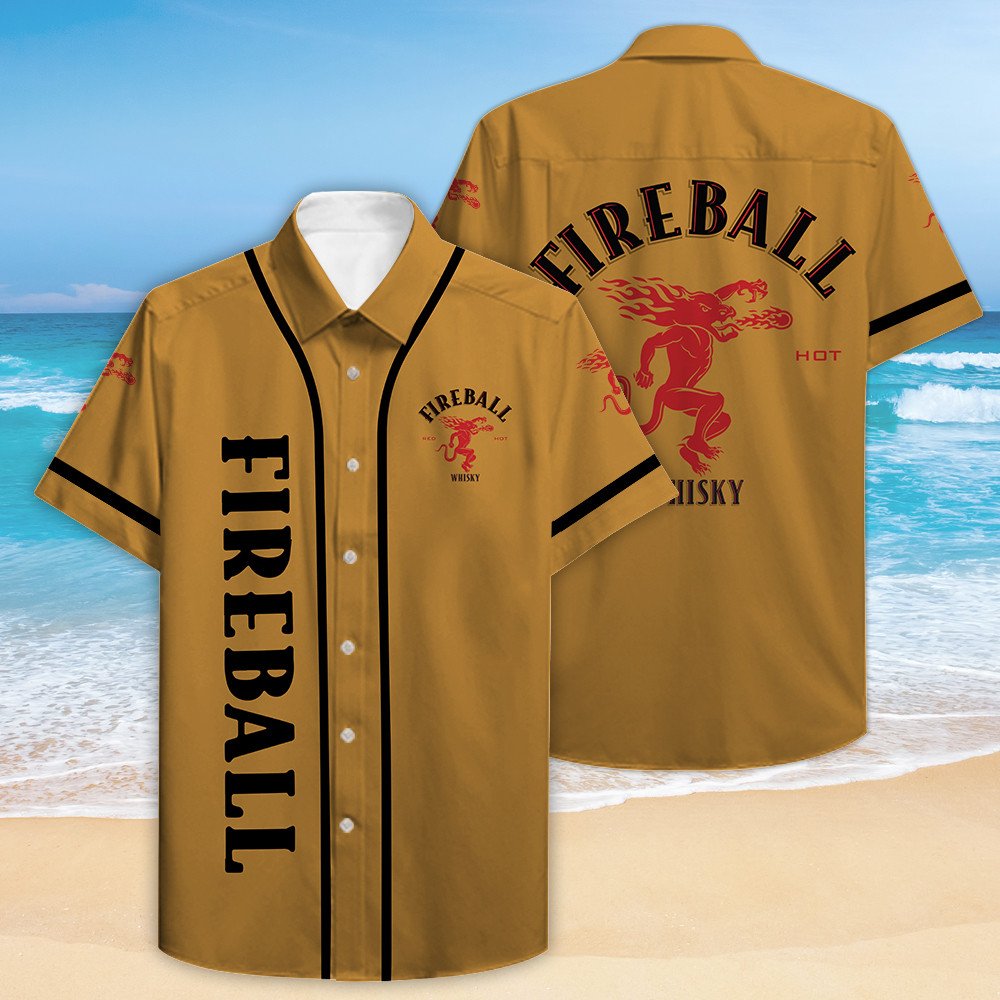 Fireball Red Hot Whiskey Turmeric Hawaiian Shirt