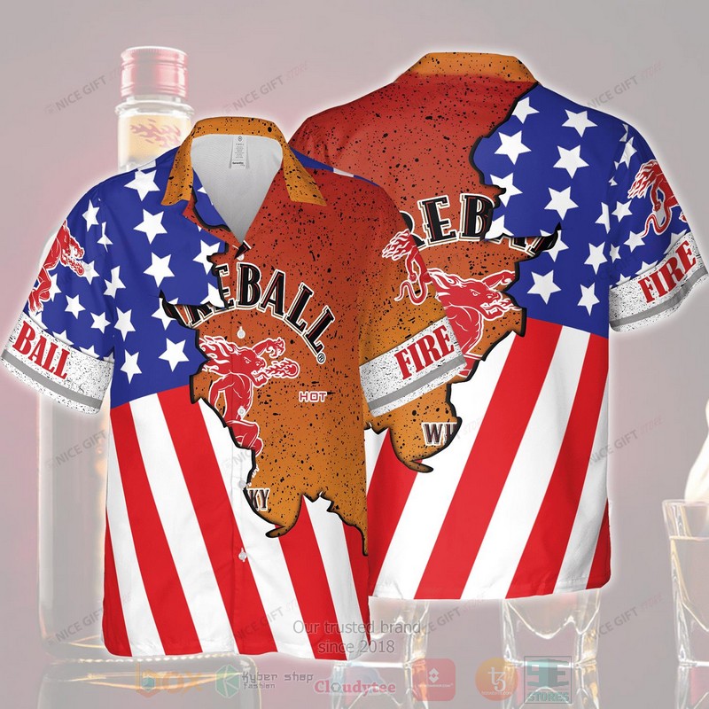 Fireball Whisky American Flag Hawaiian Shirt 2