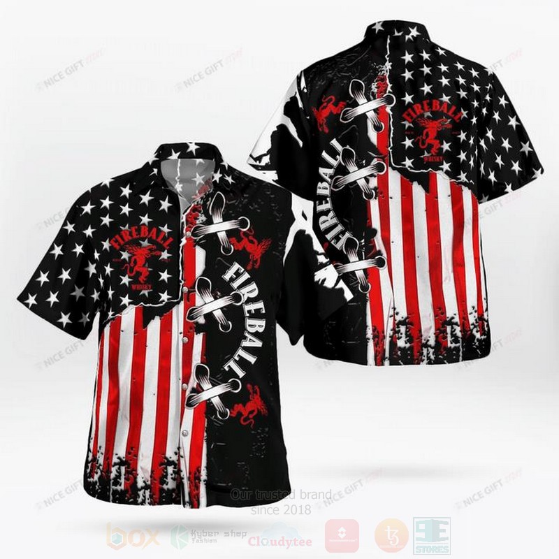 Fireball Whisky American Flag Hawaiian Shirt