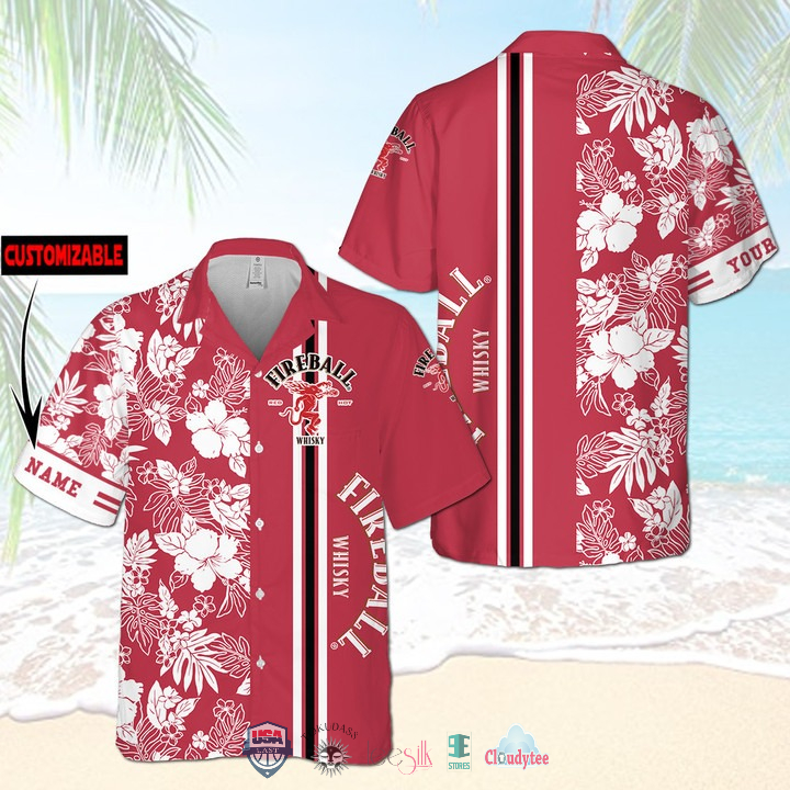 Fireball Whisky Hibiscus Custom Hawaiian Shirt