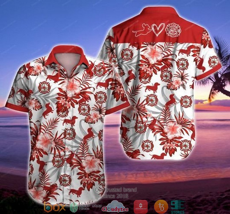 Firefighter Dachshund Hawaii Short Sleeve Hawaiian Shirt