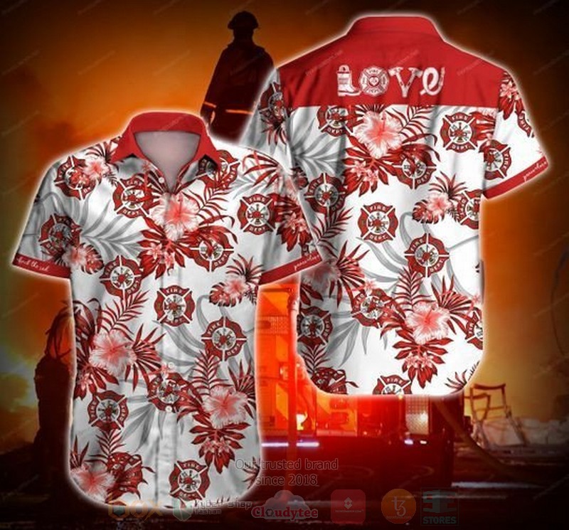 Firefighter Love Red Short Sleeve Hawaiian Shirt