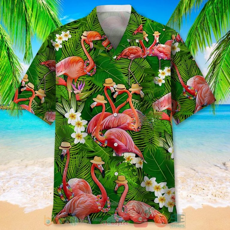 Flamingo Green Tropical Hawaiian Shirt - HomeFavo