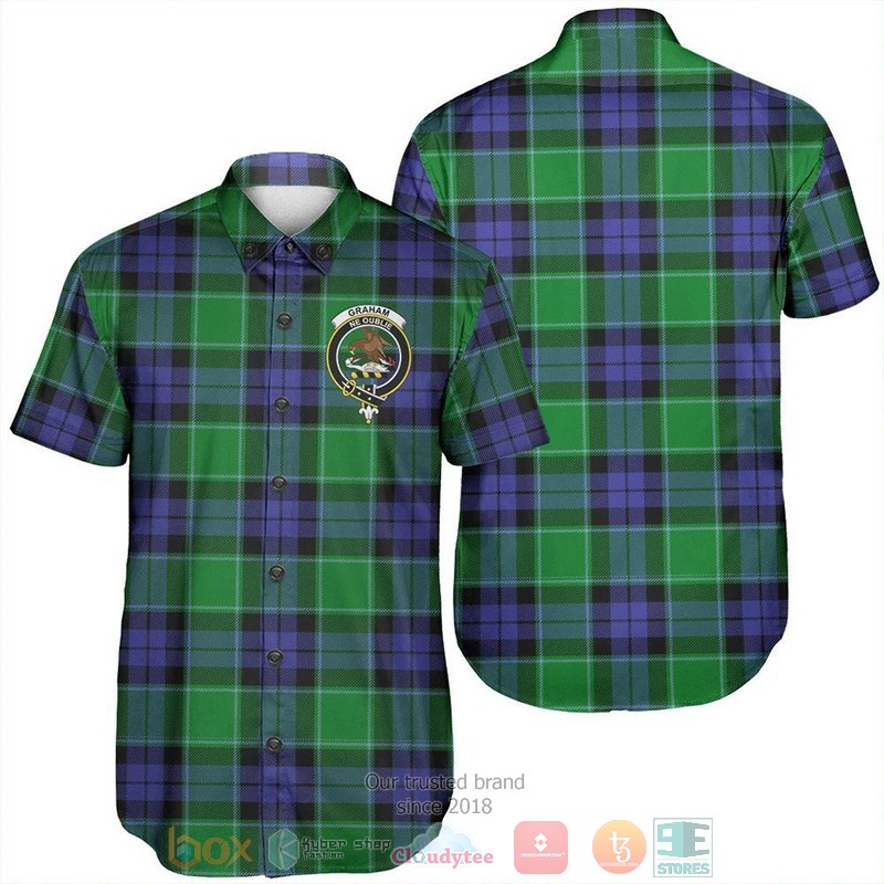 Graham Of Menteith Modern Tartan Crest Hawaiian Shirt