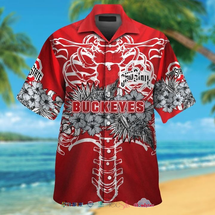 Ohio State Buckeyes Skeleton Tropical Hawaiian Shirt - HomeFavo