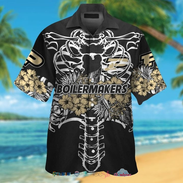 Purdue Boilermakers Skeleton Tropical Hawaiian Shirt - HomeFavo