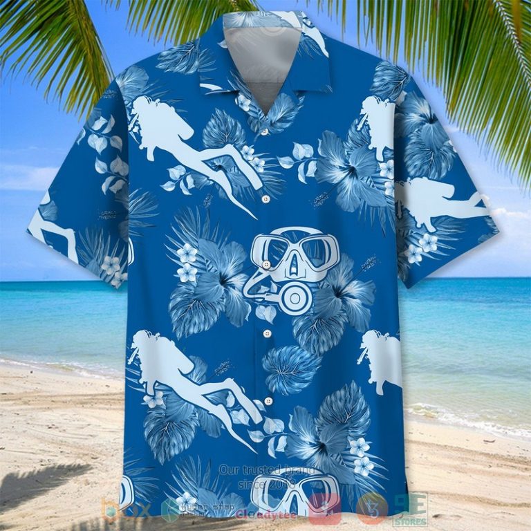Scuba Diving Blue Flowers Hawaiian Shirt - HomeFavo