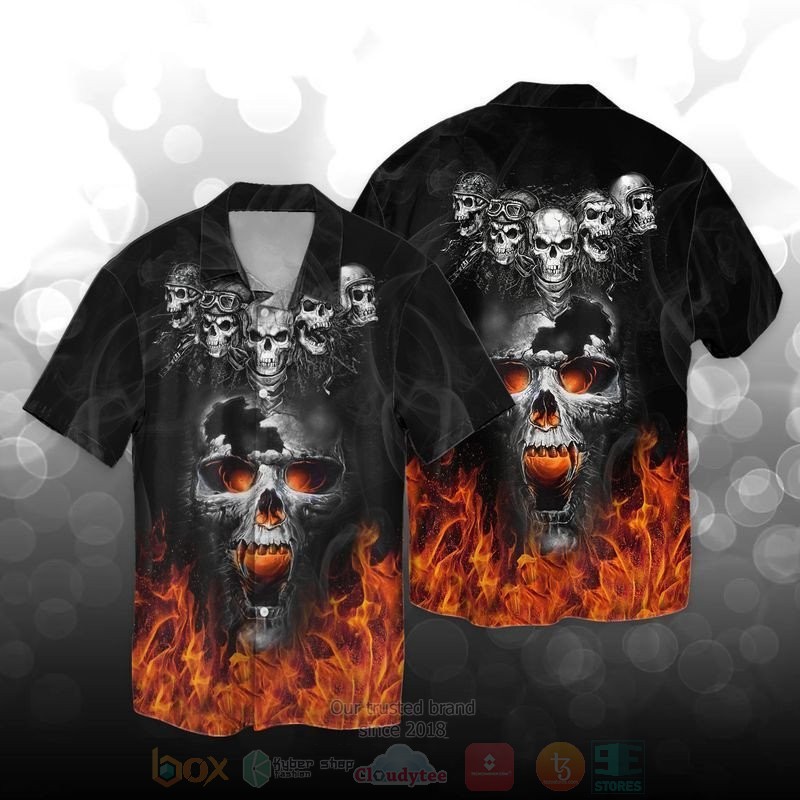 Skulls Fire Short Sleeve Hawaiian Shirt