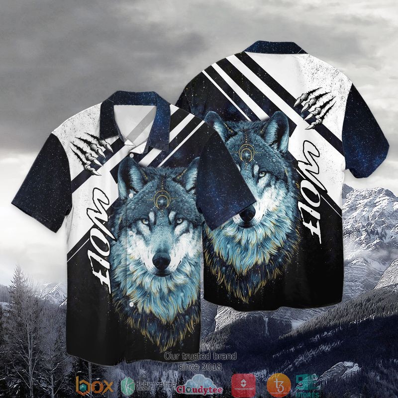 Sky Graffiti Wolf Short Sleeve Hawaiian Shirt