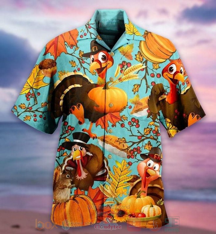 Turkey And Pumpkin Short Sleeve Hawaiian Shirt