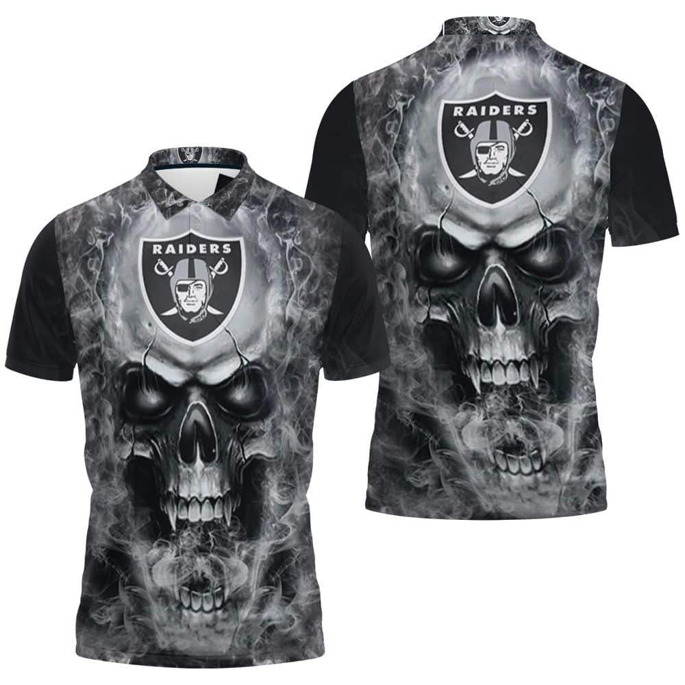 3D Skull Oakland Raiders Polo Shirt All Over Print Shirt - HomeFavo