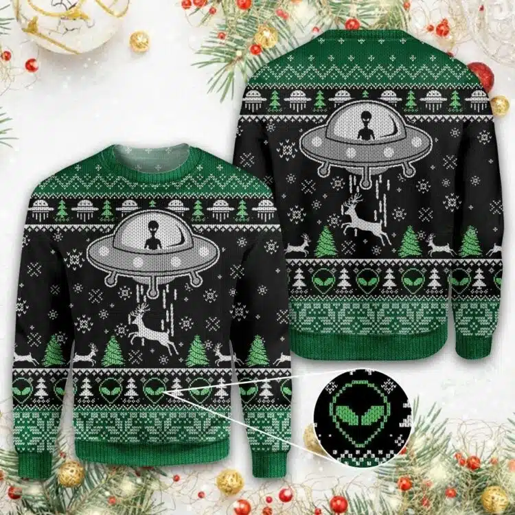 Alien All-Over Print Thicken Sweater, Alien Christmas Gift, Alien Christmas Shirt 2