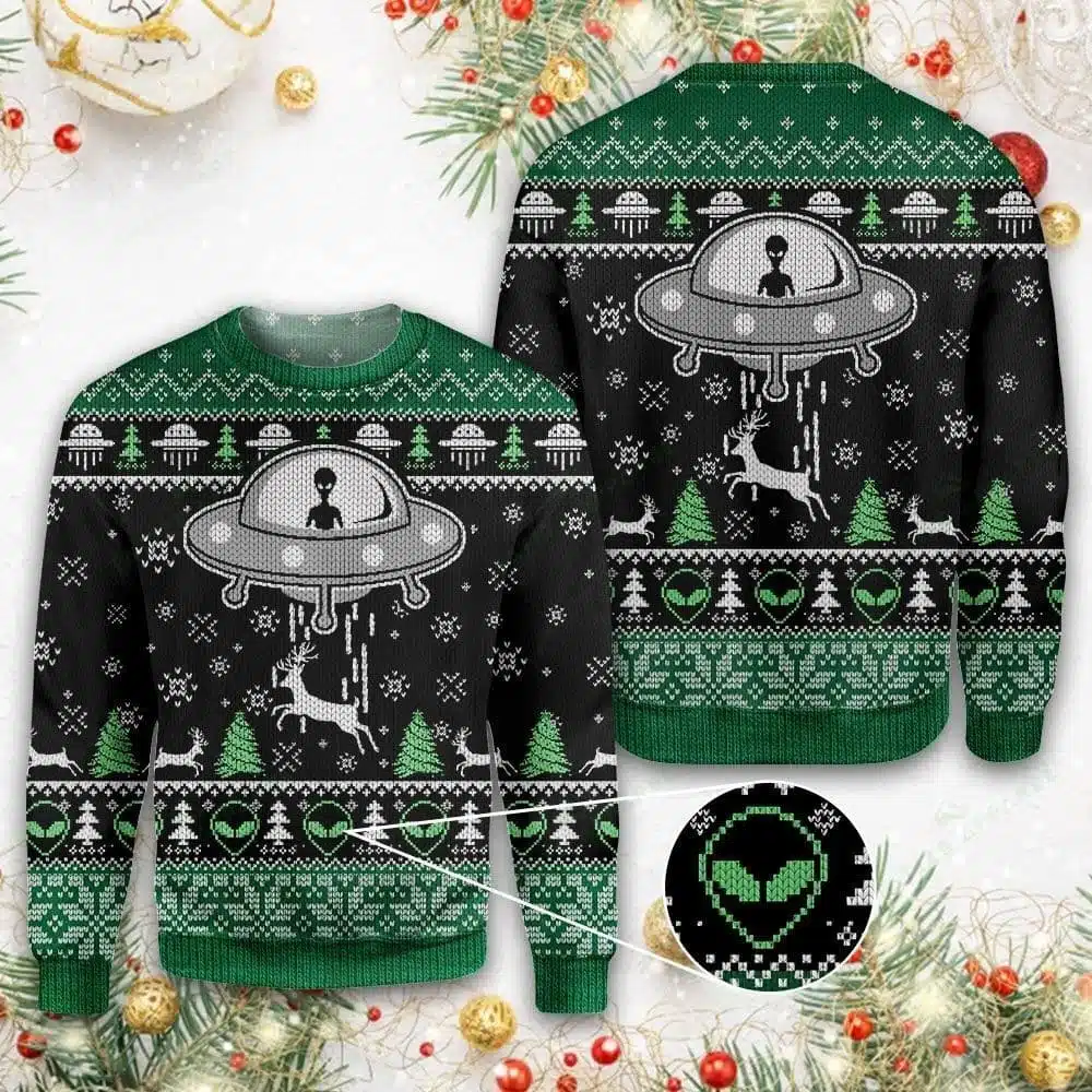 Alien All-Over Print Thicken Sweater, Alien Christmas Gift, Alien Christmas Shirt 1