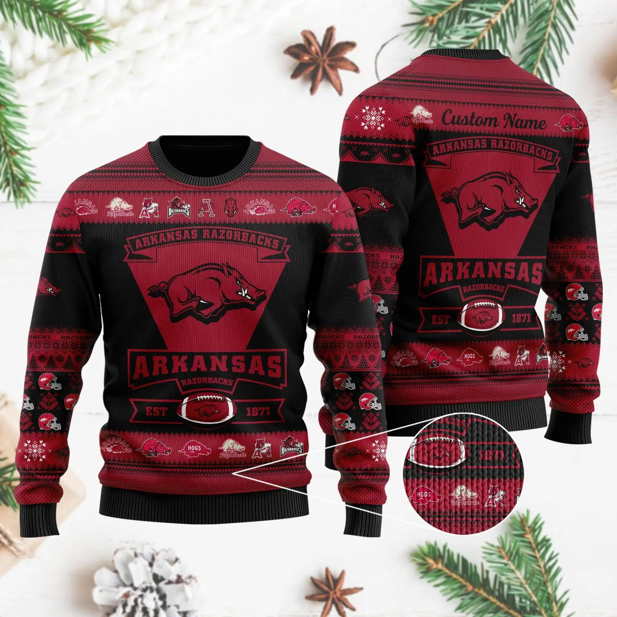 Arkansas Razorbacks Football Team Logo Personalized Christmas All-Over Print Thicken Sweater 6