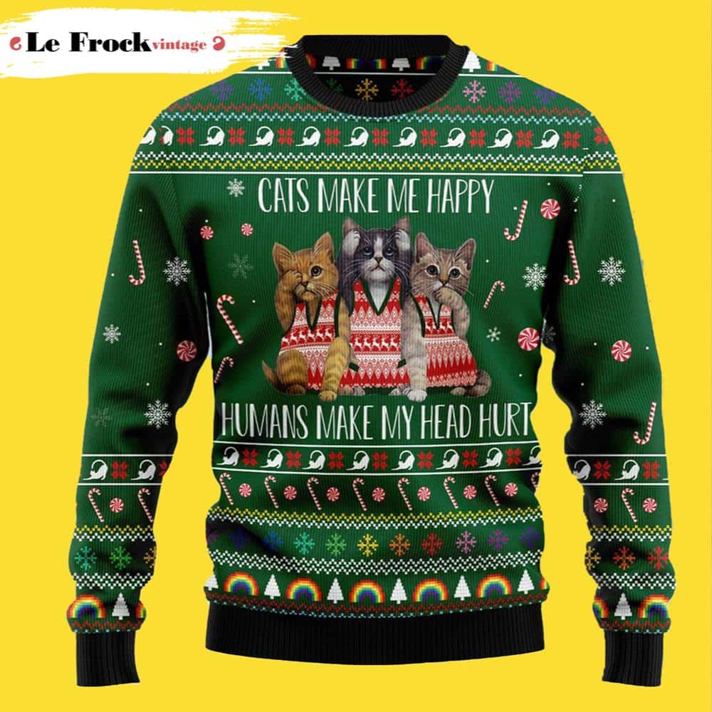 Cats Make Me Happy Cat All-Over Print Thicken Sweater Travis Scott ...