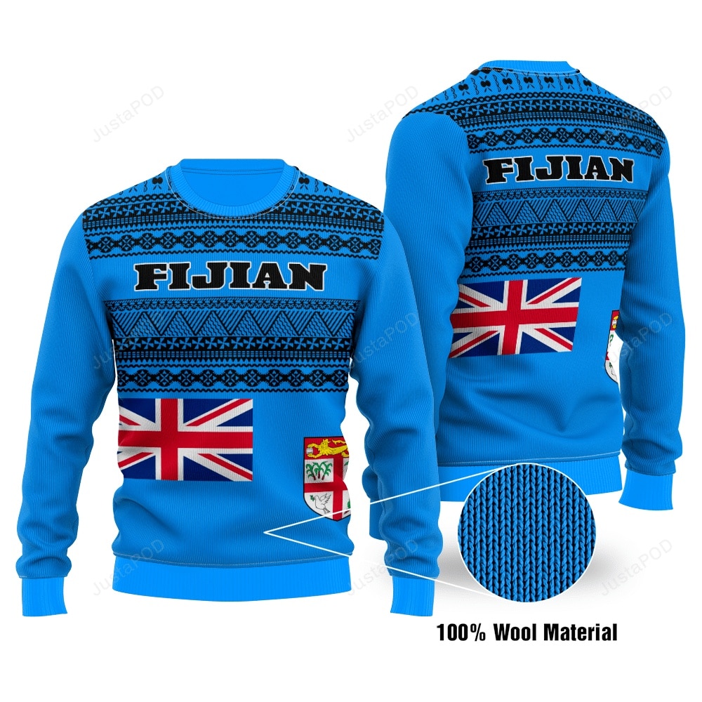 Fijian Blue Pattern Christmas Warmth Thicken Sweater Shirt Print Sweatshirt